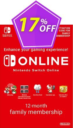 17% OFF Nintendo Switch Online 12 Month - 365 Day Family Membership Switch Coupon code