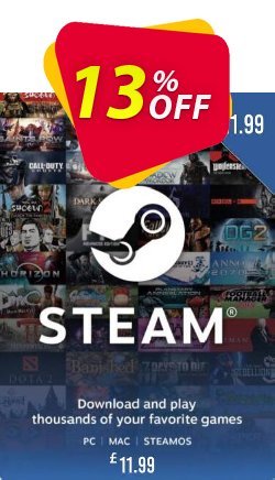 13% OFF Steam Wallet Top-up £11.99 GBP Coupon code