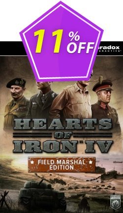 11% OFF Hearts of Iron IV 4 Field Marshal Edition PC Coupon code