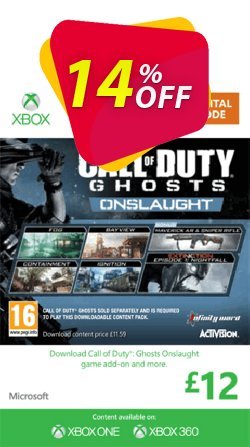 Xbox Live 12 GBP Gift Card: Call of Duty Ghosts Onslaught - Xbox 360  Coupon discount Xbox Live 12 GBP Gift Card: Call of Duty Ghosts Onslaught (Xbox 360) Deal - Xbox Live 12 GBP Gift Card: Call of Duty Ghosts Onslaught (Xbox 360) Exclusive Easter Sale offer 