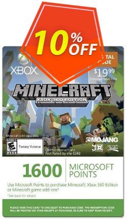 Xbox Live 1600 Microsoft Points for Minecraft: Xbox 360 Edition Coupon discount Xbox Live 1600 Microsoft Points for Minecraft: Xbox 360 Edition Deal - Xbox Live 1600 Microsoft Points for Minecraft: Xbox 360 Edition Exclusive Easter Sale offer 
