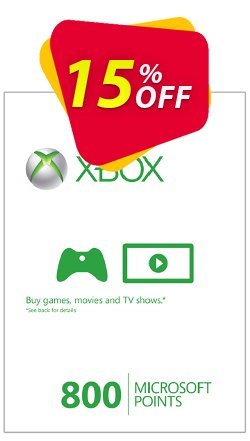 15% OFF Xbox Live 800 Microsoft Points - Xbox 360  Coupon code
