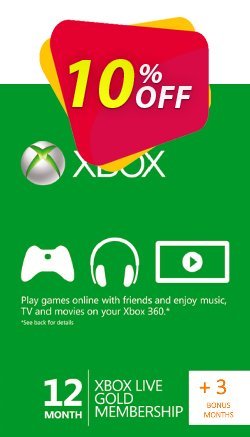 12 + 3 Month Xbox Live Gold Membership - Xbox One/360  Coupon discount 12 + 3 Month Xbox Live Gold Membership (Xbox One/360) Deal - 12 + 3 Month Xbox Live Gold Membership (Xbox One/360) Exclusive Easter Sale offer 