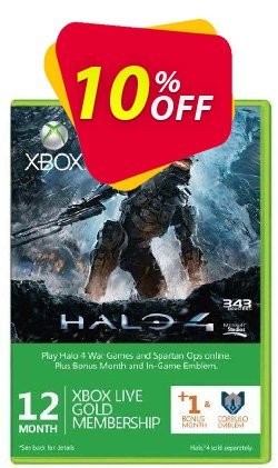 12 + 1 Month Xbox Live Gold Membership + Halo 4 Corbulo Emblem - Xbox One/360  Coupon discount 12 + 1 Month Xbox Live Gold Membership + Halo 4 Corbulo Emblem (Xbox One/360) Deal - 12 + 1 Month Xbox Live Gold Membership + Halo 4 Corbulo Emblem (Xbox One/360) Exclusive Easter Sale offer 