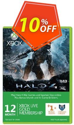 10% OFF 12 + 1 Month Xbox Live Gold Membership + Halo 4 Corbulo Emblem - Xbox One/360  Coupon code