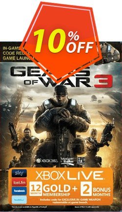 12 + 2 Month Xbox Live Gold Membership - Gears of War 3 Branded - Xbox One/360  Coupon discount 12 + 2 Month Xbox Live Gold Membership - Gears of War 3 Branded (Xbox One/360) Deal - 12 + 2 Month Xbox Live Gold Membership - Gears of War 3 Branded (Xbox One/360) Exclusive Easter Sale offer 