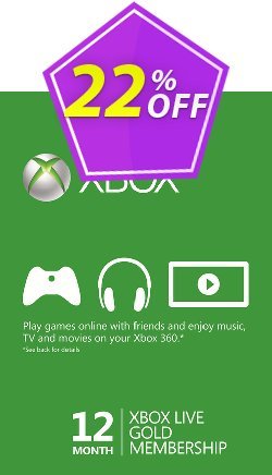 22% OFF 12 Month Xbox Live Gold Membership - EU & UK - Xbox One/360 Coupon code