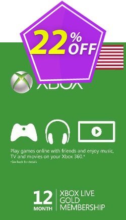 22% OFF 12 Month Xbox Live Gold Membership Xbox One/360 - USA  Discount