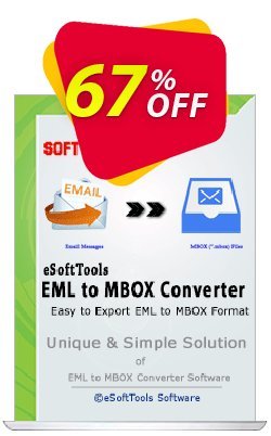 eSoftTools EML to MBOX Converter Coupon, discount Coupon code eSoftTools EML to MBOX Converter - Personal License. Promotion: eSoftTools EML to MBOX Converter - Personal License offer from eSoftTools Software