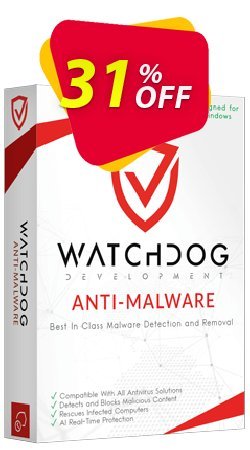 31% OFF Watchdog Anti-Malware 1 year / 3 PC Coupon code