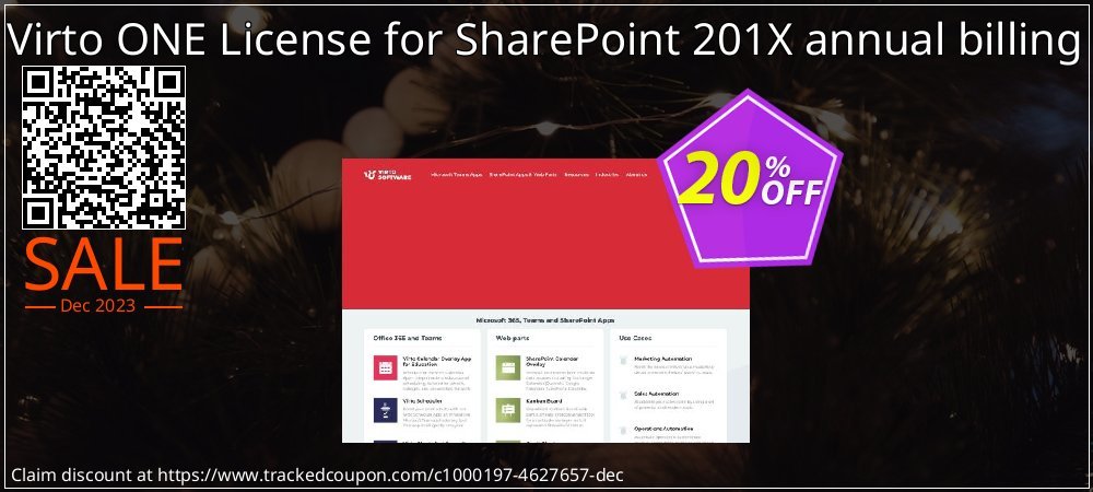 Virto ONE License for SharePoint 201X annual billing coupon on Working Day offering discount