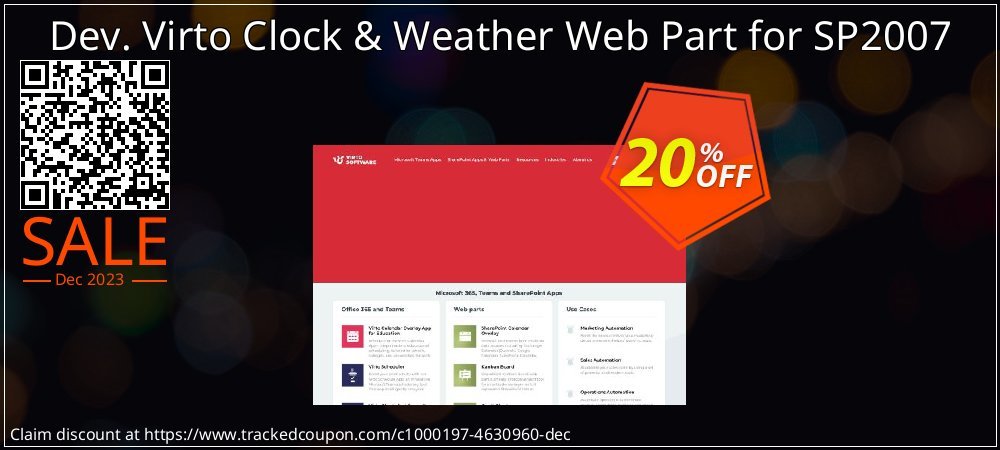 Dev. Virto Clock & Weather Web Part for SP2007 coupon on National Walking Day discount