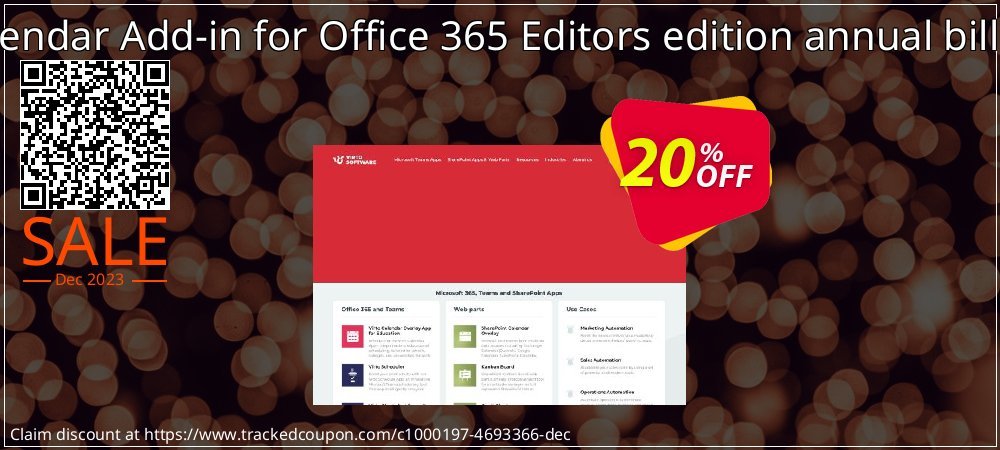 Calendar Add-in for Office 365 Editors edition annual billing coupon on World Party Day discount