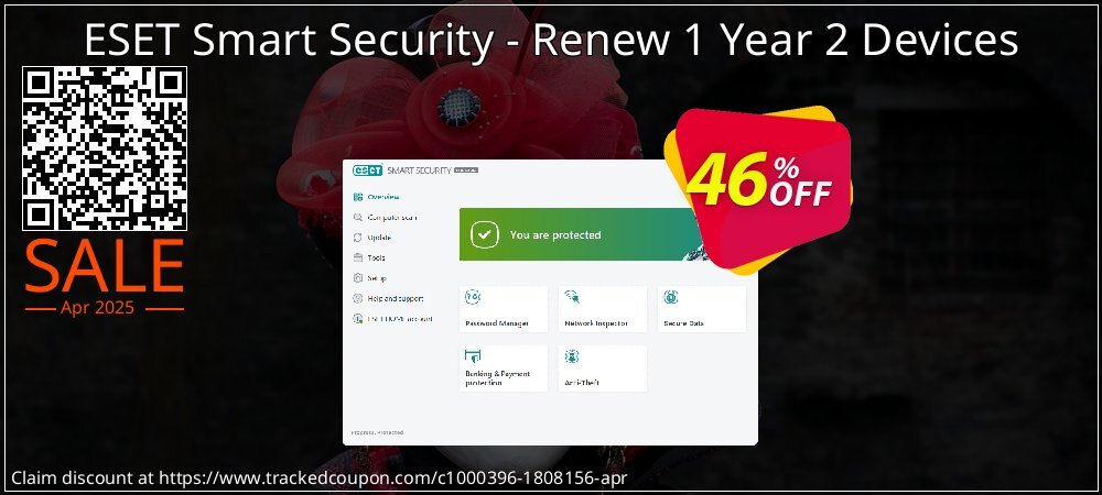 ESET Smart Security - Renew 1 Year 2 Devices coupon on Palm Sunday offering discount