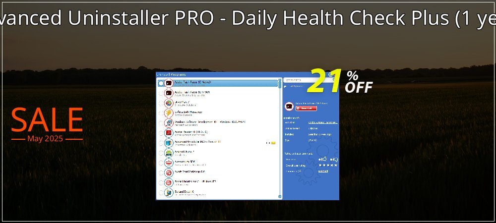 Advanced Uninstaller PRO - Daily Health Check Plus - 1 year  coupon on Constitution Memorial Day sales