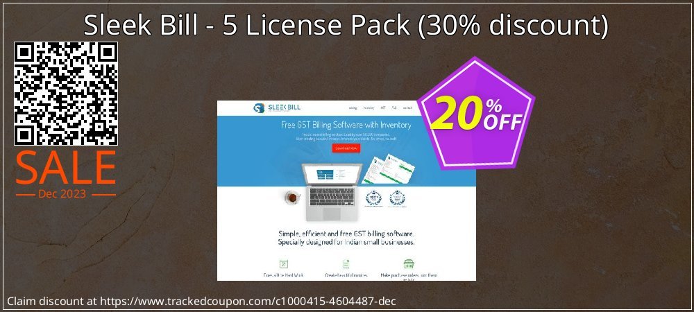 Sleek Bill - 5 License Pack - 30% discount  coupon on Working Day offer