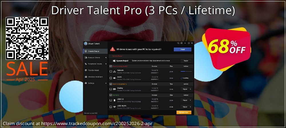 Driver Talent Pro - 3 PCs / Lifetime  coupon on April Fools' Day offering sales