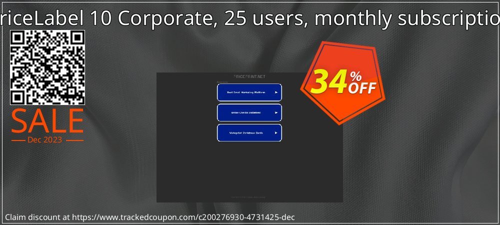 PriceLabel 10 Corporate, 25 users, monthly subscription coupon on World Backup Day offer