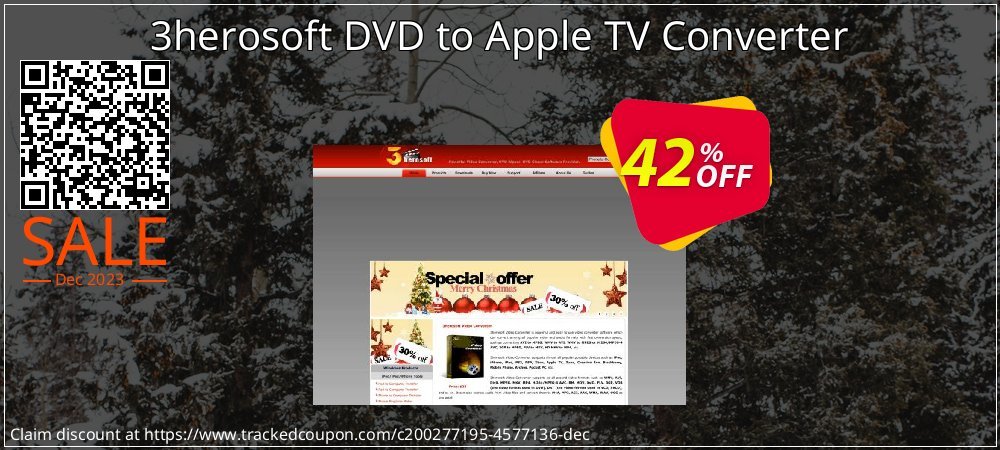 3herosoft DVD to Apple TV Converter coupon on World Party Day offering sales