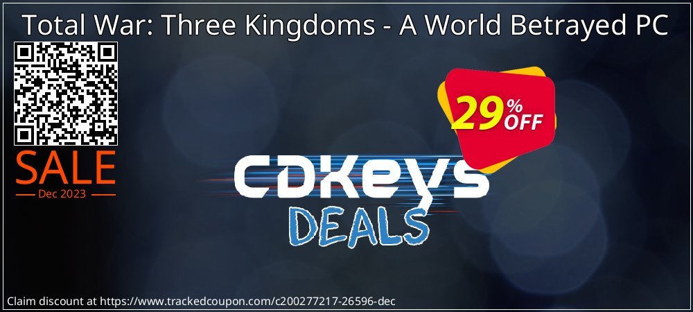 Total War: Three Kingdoms - A World Betrayed PC coupon on World Party Day offering discount