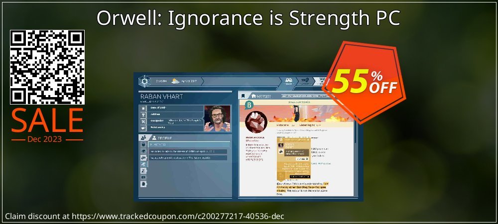 Orwell: Ignorance is Strength PC coupon on World Whisky Day offering discount