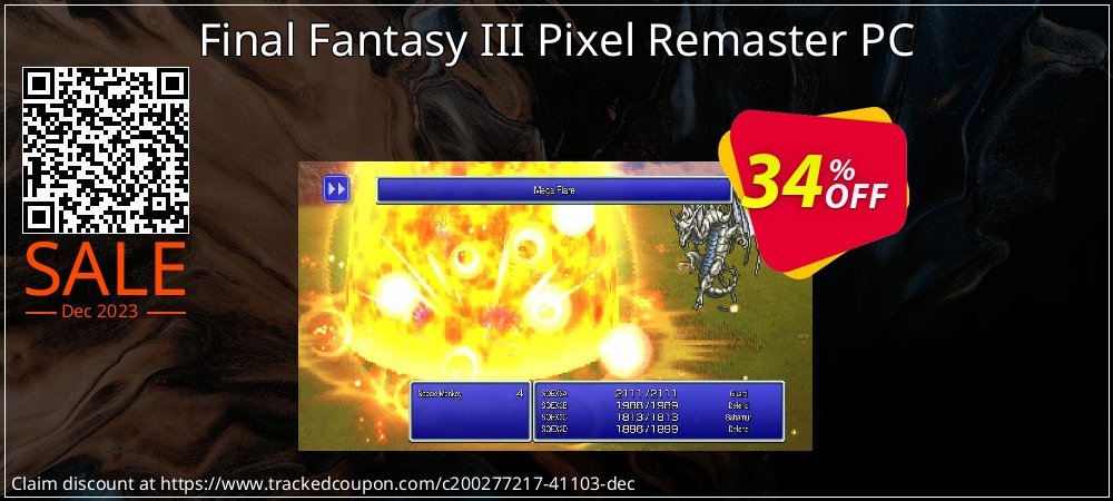 Final Fantasy III Pixel Remaster PC coupon on National Pizza Party Day offering discount