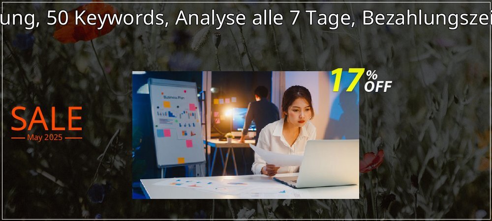 SEO-Dienstleistung, 50 Keywords, Analyse alle 7 Tage, Bezahlungszeitraum 1 Monat coupon on April Fools' Day discount