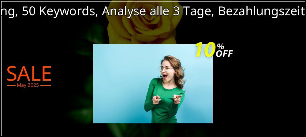 SEO-Dienstleistung, 50 Keywords, Analyse alle 3 Tage, Bezahlungszeitraum 12 Monate coupon on National Pizza Party Day offering sales