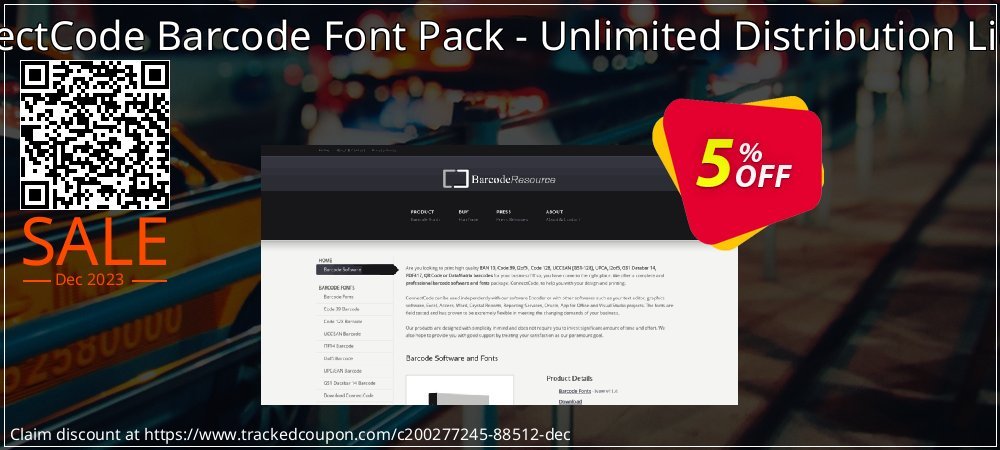 Get 5% OFF ConnectCode Barcode Font Pack - Unlimited Distribution License offering sales