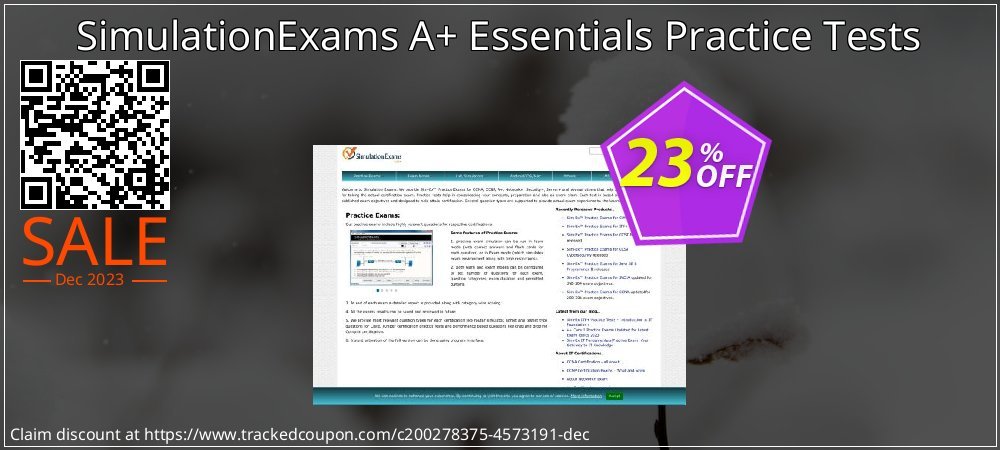 SimulationExams A+ Essentials Practice Tests coupon on World Party Day discount