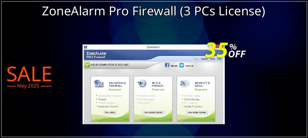 ZoneAlarm Pro Firewall - 3 PCs License  coupon on World Party Day offer