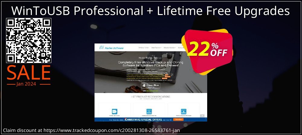 WinToUSB Professional + Lifetime Free Upgrades coupon on Christmas & New Year sales