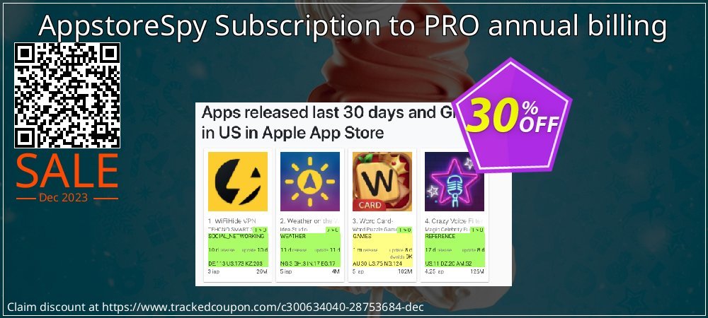 Get 30% OFF AppstoreSpy Subscription to PRO annual billing promotions