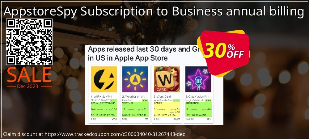AppstoreSpy Subscription to Business annual billing coupon on Virtual Vacation Day offer