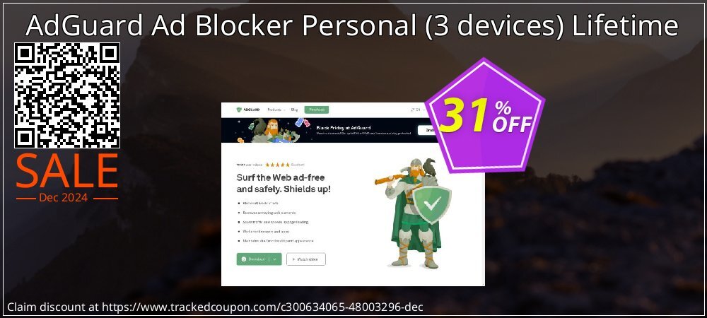 AdGuard Ad Blocker Personal - 3 devices Lifetime coupon on National Loyalty Day promotions