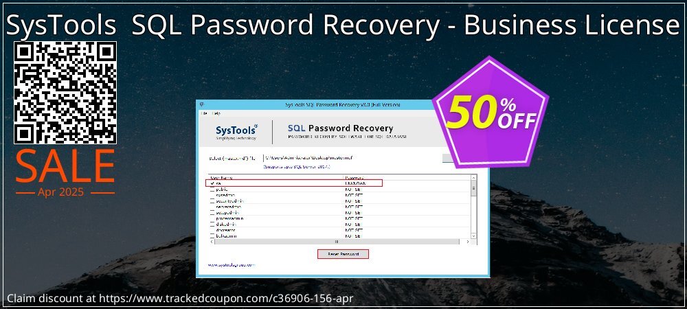 SysTools  SQL Password Recovery - Business License coupon on National Loyalty Day discount