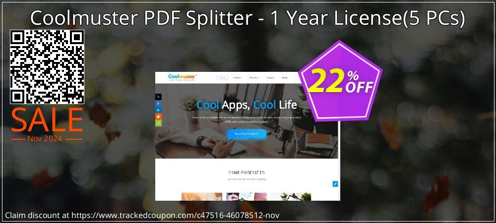 Coolmuster PDF Splitter - 1 Year License - 5 PCs  coupon on Working Day offering sales