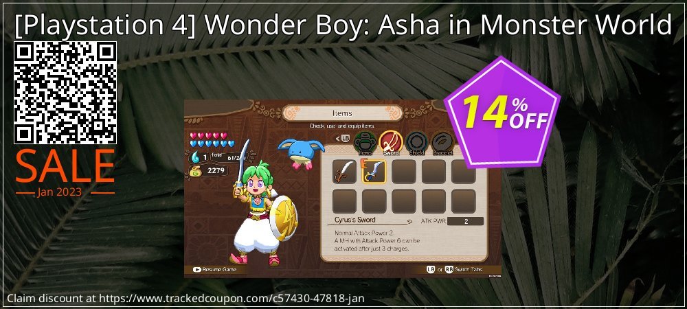  - Playstation 4 Wonder Boy: Asha in Monster World coupon on Lover's Day offer